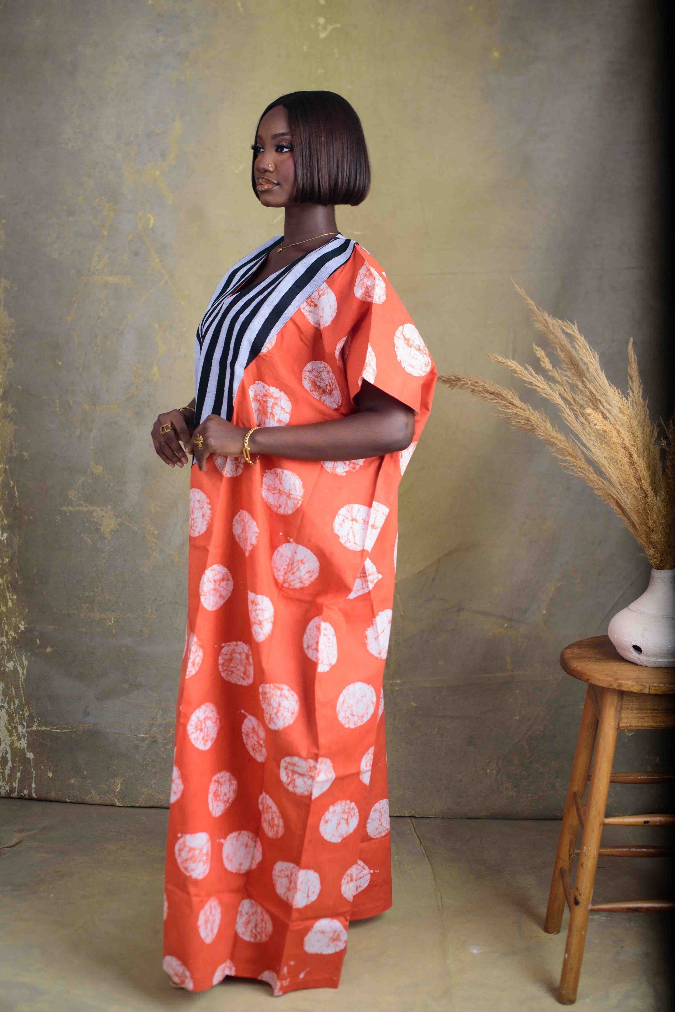 Orange Polka Dot & Asooke Fusion Dress
