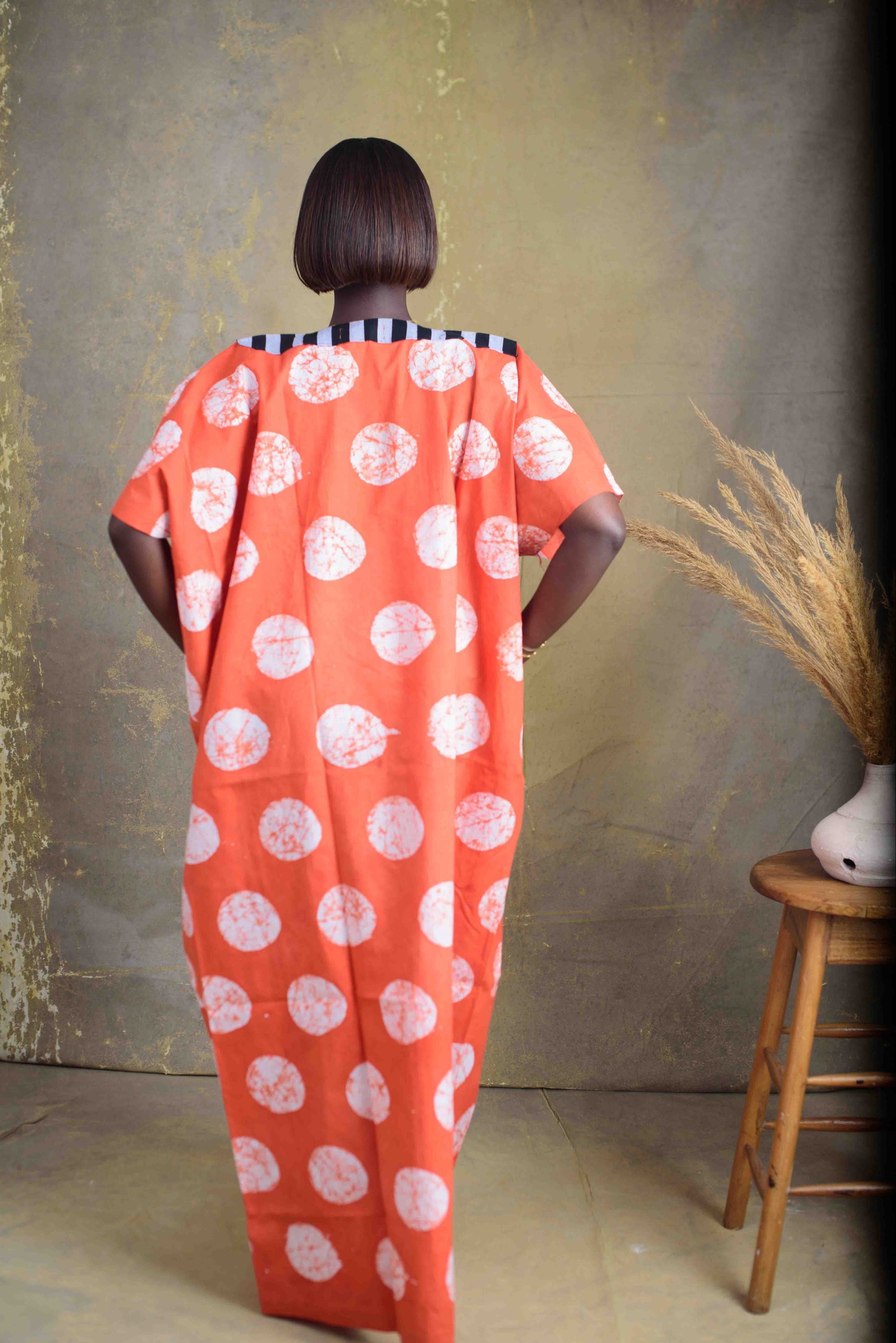 Orange Polka Dot & Asooke Fusion Dress