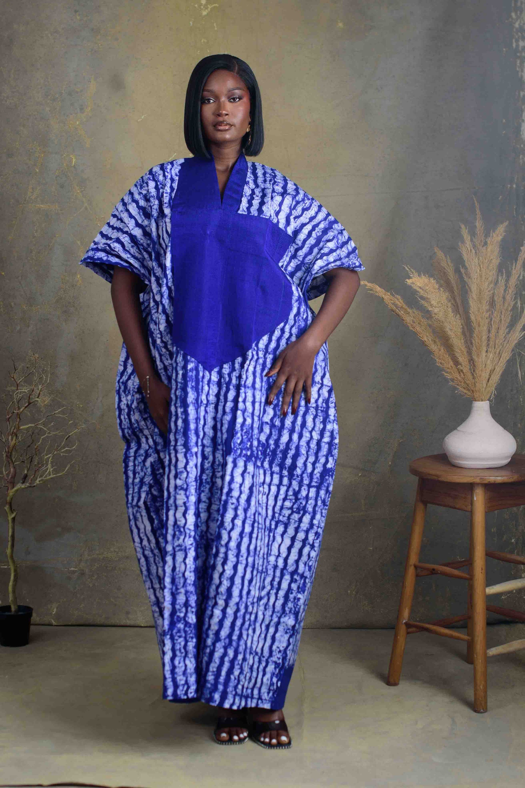 Elegant Indigo Tie-Dye Kaftan