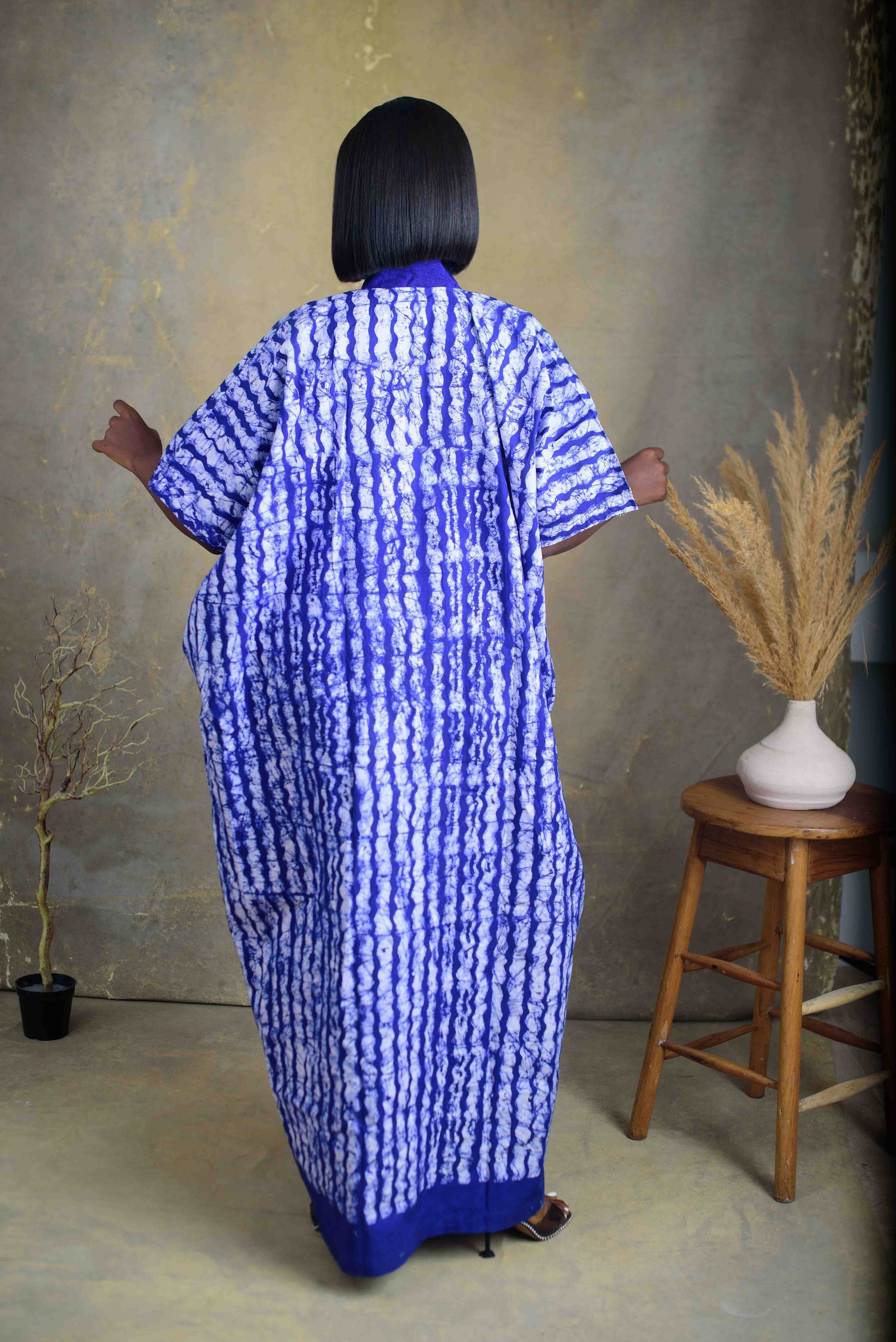 Elegant Indigo Tie-Dye Kaftan