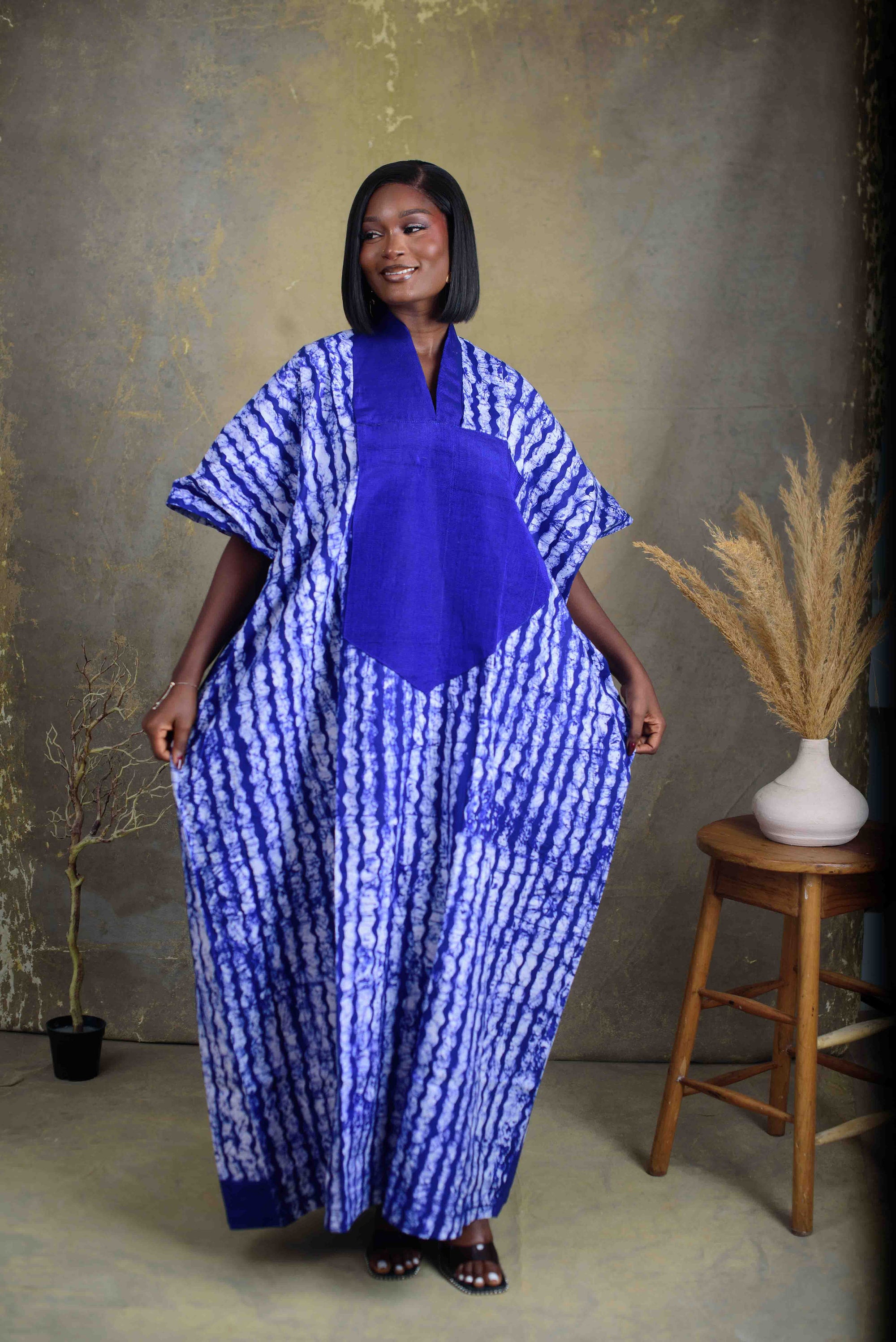 Elegant Indigo Tie-Dye Kaftan